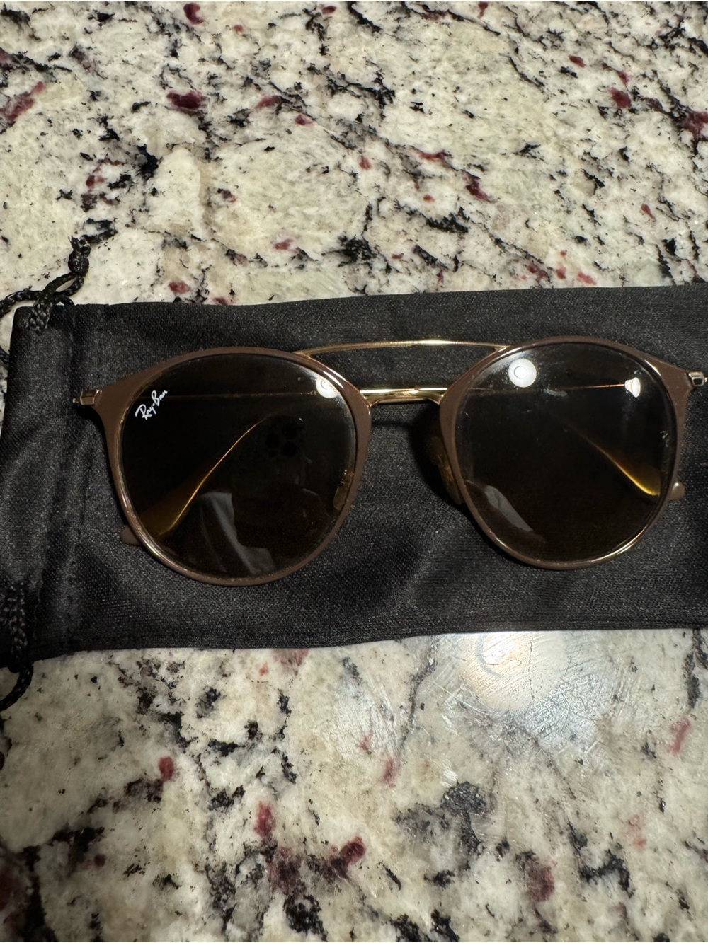 Ray-Ban Men’s Brown and Gold Round Double-Bridge Sunglasses